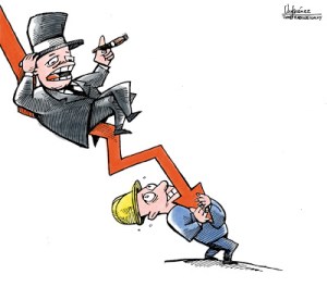 Soportando la crisis. Ilustración de Gervasio Umpiérrez